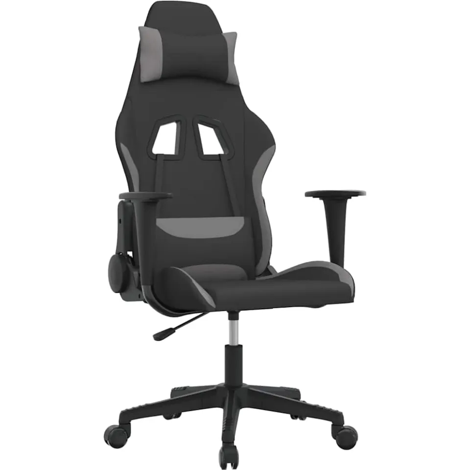 vidaXL Gamestoel stof zwart en lichtgrijs, foto 3