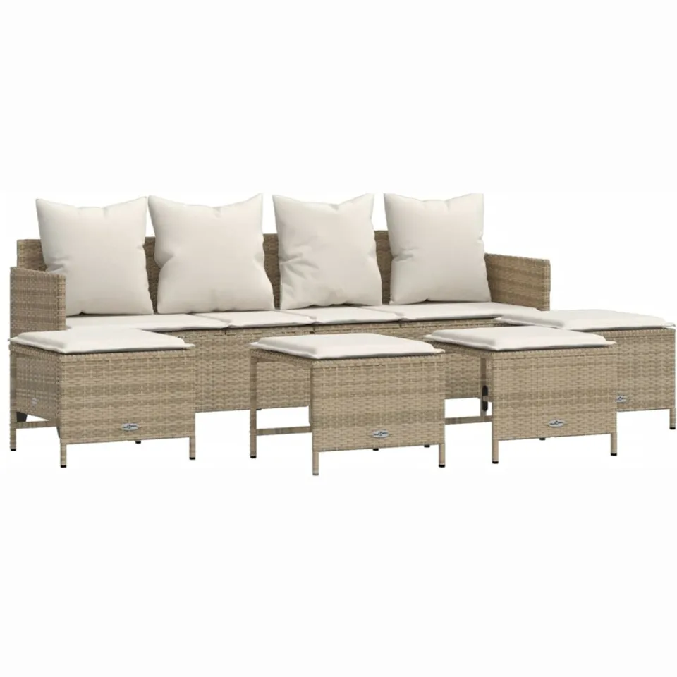 vidaXL 5-delige Loungeset met kussens poly rattan beige, foto 3
