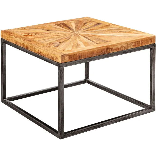 Cosmo Casa Salontafel – Bijzettafel – Massief Mangohout – Handgemaakt – Metalen Frame – Bruin/Zwart – 55 x 55 x 41 cm