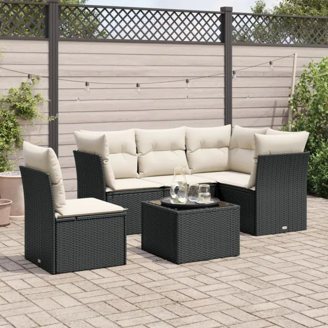 vidaXL 6-delige Loungeset met kussens poly rattan zwart, foto 2