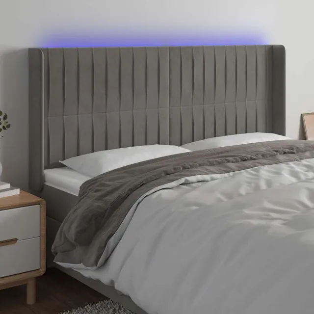 vidaXL Hoofdbord LED 183x16x118/128 cm fluweel lichtgrijs grijs