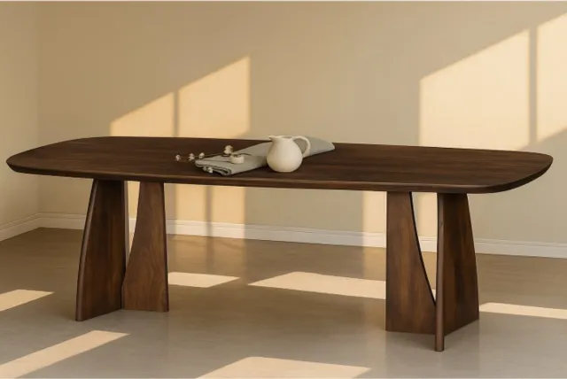 Meubelplaats Eettafel Nina Deens ovaal mangohout 240x110 cm - walnoot bruin - Japandi