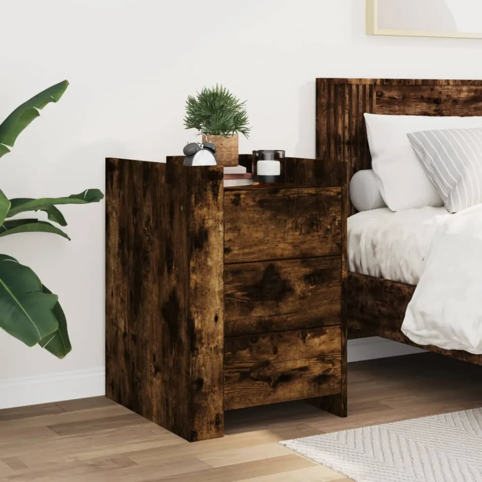 vidaXL Nachtkastje 45x50x65 cm bewerkt hout gerookt eikenkleurig, foto 2