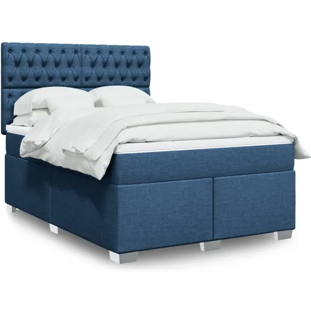 vidaXL Boxspring met matras stof blauw 140x200 cm