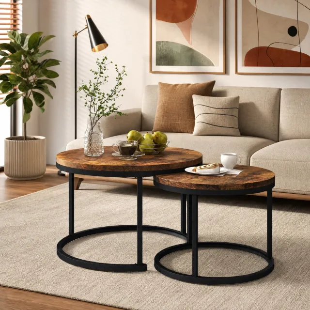 Maisentiel Ronde nestbare salontafelset 2-delig 50 x 70,5 cm - MDF/metaal, bruin