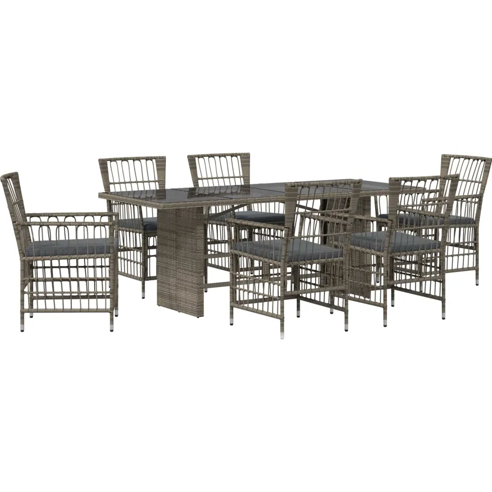 vidaXL Buiten eettafelset 7 st Grijs poly rattan, foto 3