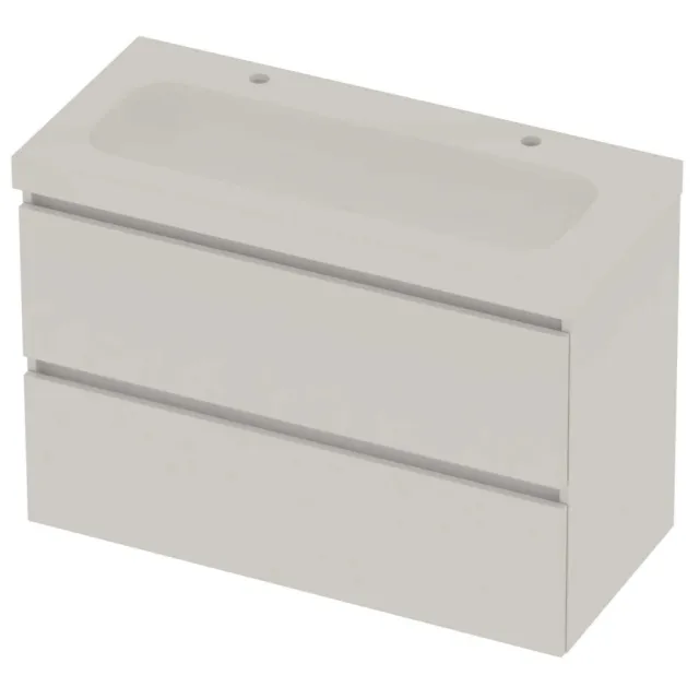 Basic-Line Moby 46 Badmeubelset Polystone 2 Kraangaten Greeploos 100x46x66 cm Ice White Glans Wit
