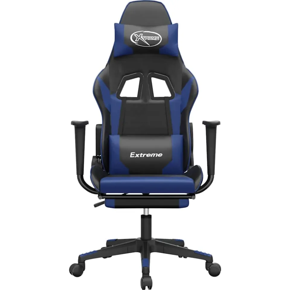vidaXL Gamestoel met voetensteun kunstleer zwart en blauw