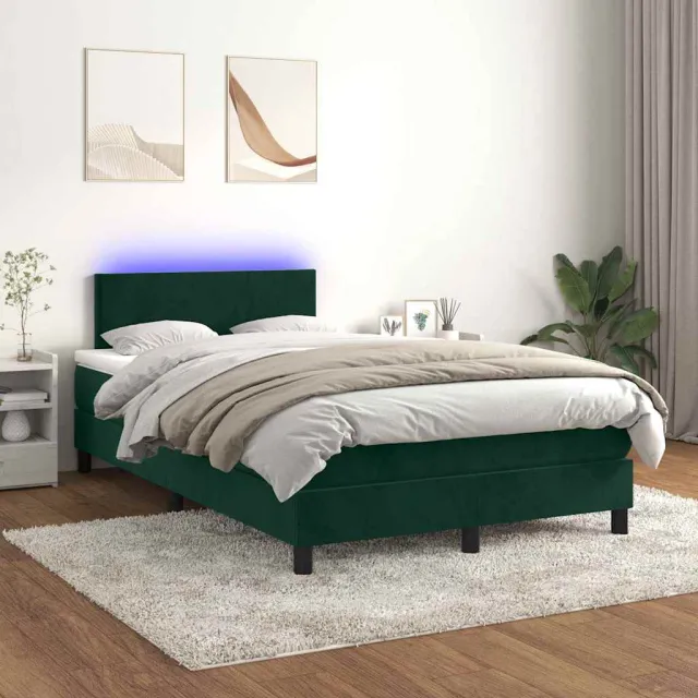 vidaXL Boxspring met matras en LED fluweel donkergroen 120x200 cm