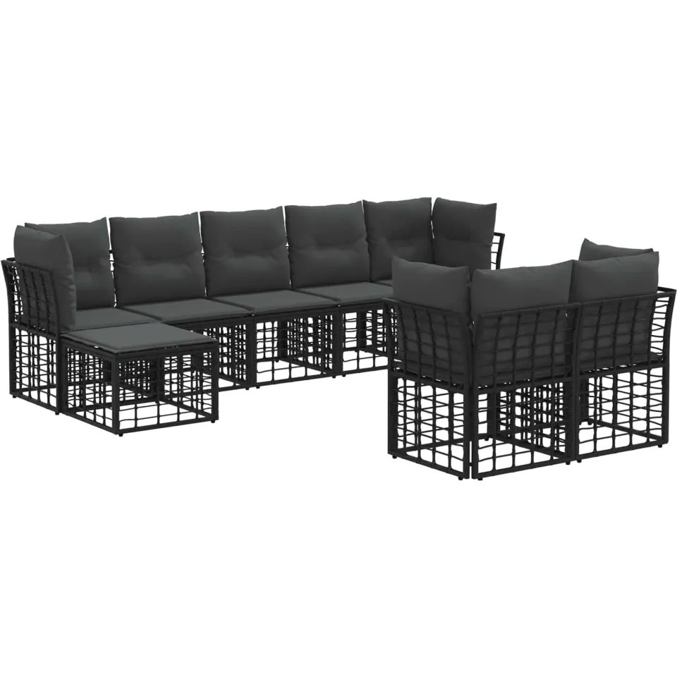 vidaXL Buiten bankenset 8 st 9-zits Zwart en Donkergrijs Polyester