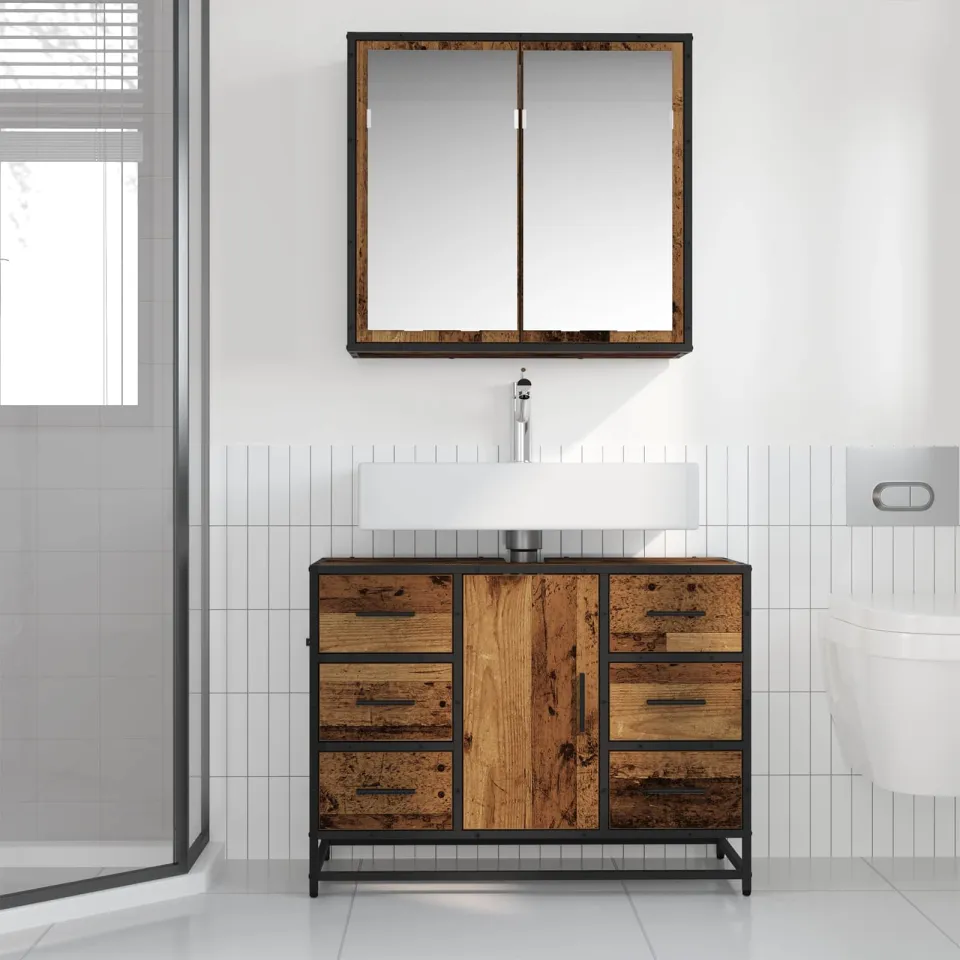 vidaXL Badkamermeubelset 2 st Oud Hout 80 x 33 x 60 cm Bewerkt hout bruin, foto 3