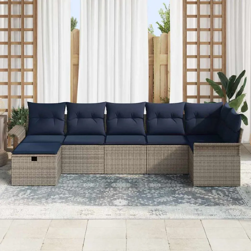 vidaXL Tuin Sofa Set 7 st Poly riet zwart, foto 3