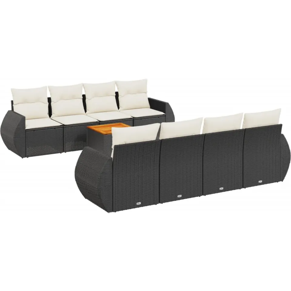 vidaXL 9-delige Loungeset met kussens poly rattan zwart, foto 3