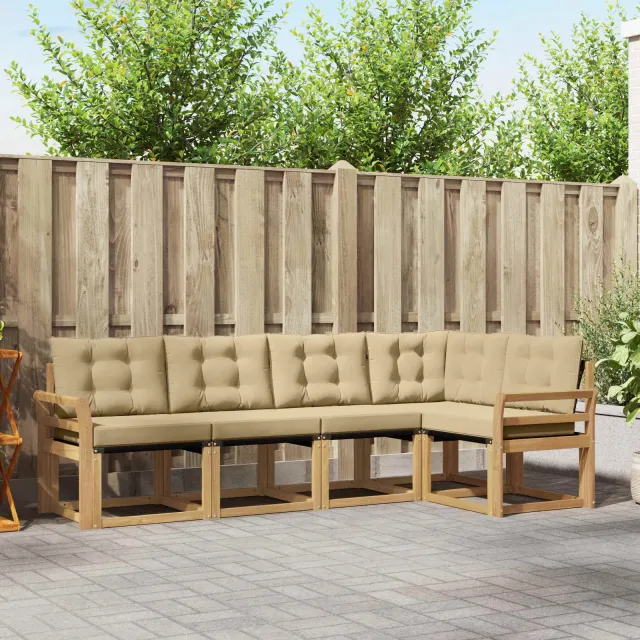 vidaXL Buiten bankenset 5 st 5-zits Wit en Beige