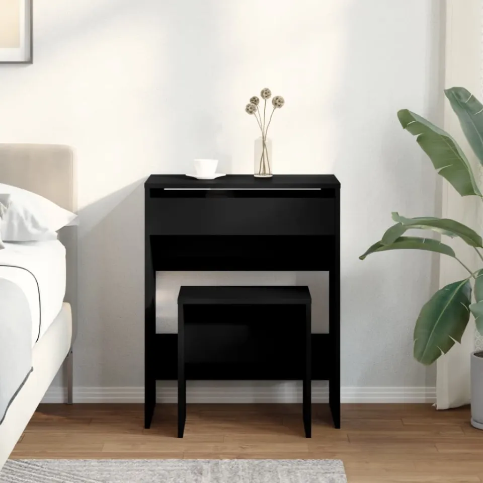 vidaXL Kaptafel met krukje 60x40x113,5 cm zwart, foto 2