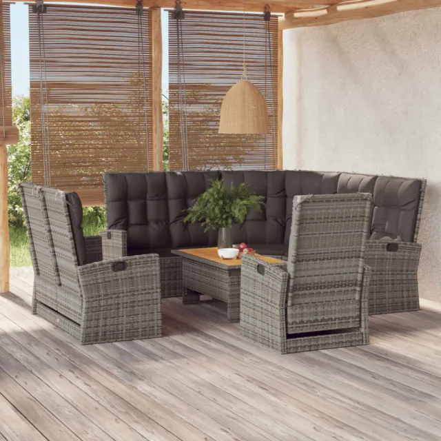 vidaXL 4-delige Loungeset met kussens poly rattan grijs, foto 2