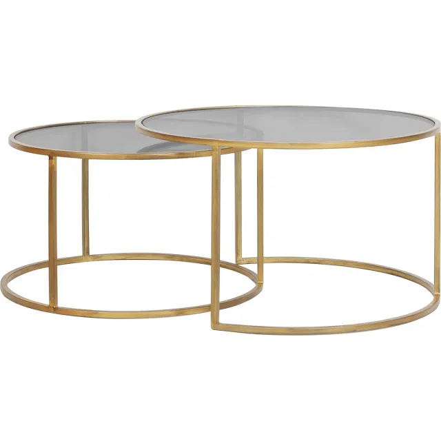 Light & Living Salontafel Duarte - Smoke Zwart/Goud - Ø65+Ø75cm - Klassiek,Luxe Goud/Smoke