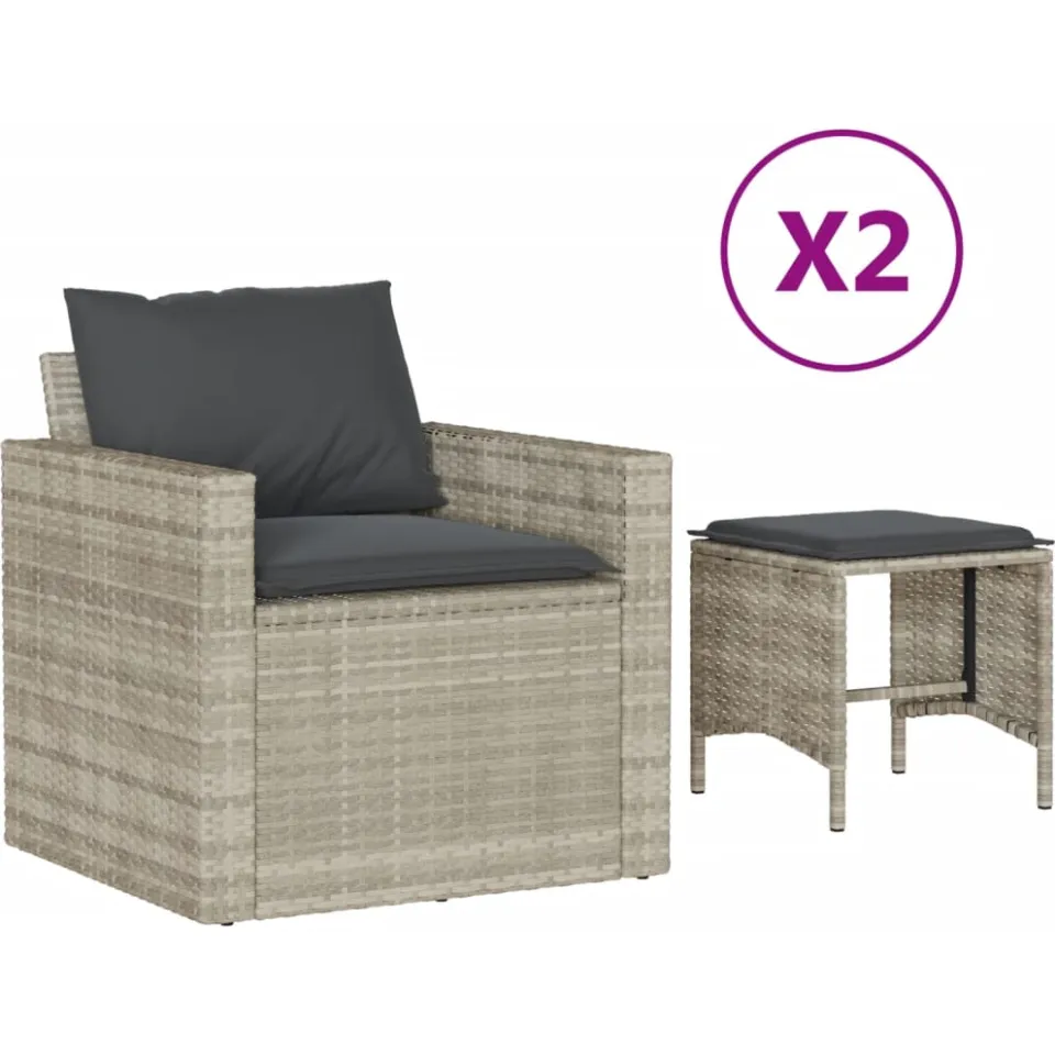 vidaXL 4-delige Loungeset met kussens poly rattan lichtgrijs grijs, foto 3