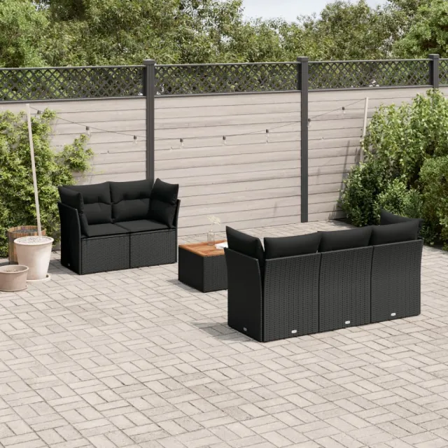 vidaXL 6-delige Loungeset met kussens poly rattan zwart, foto 2