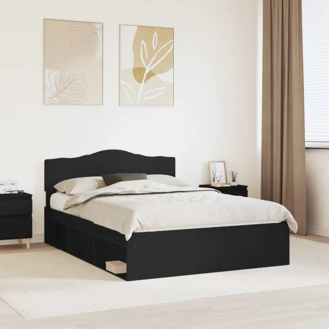 vidaXL Bedframe met hoofdeinde Zwart 150 x 200 cm Bewerkt hout