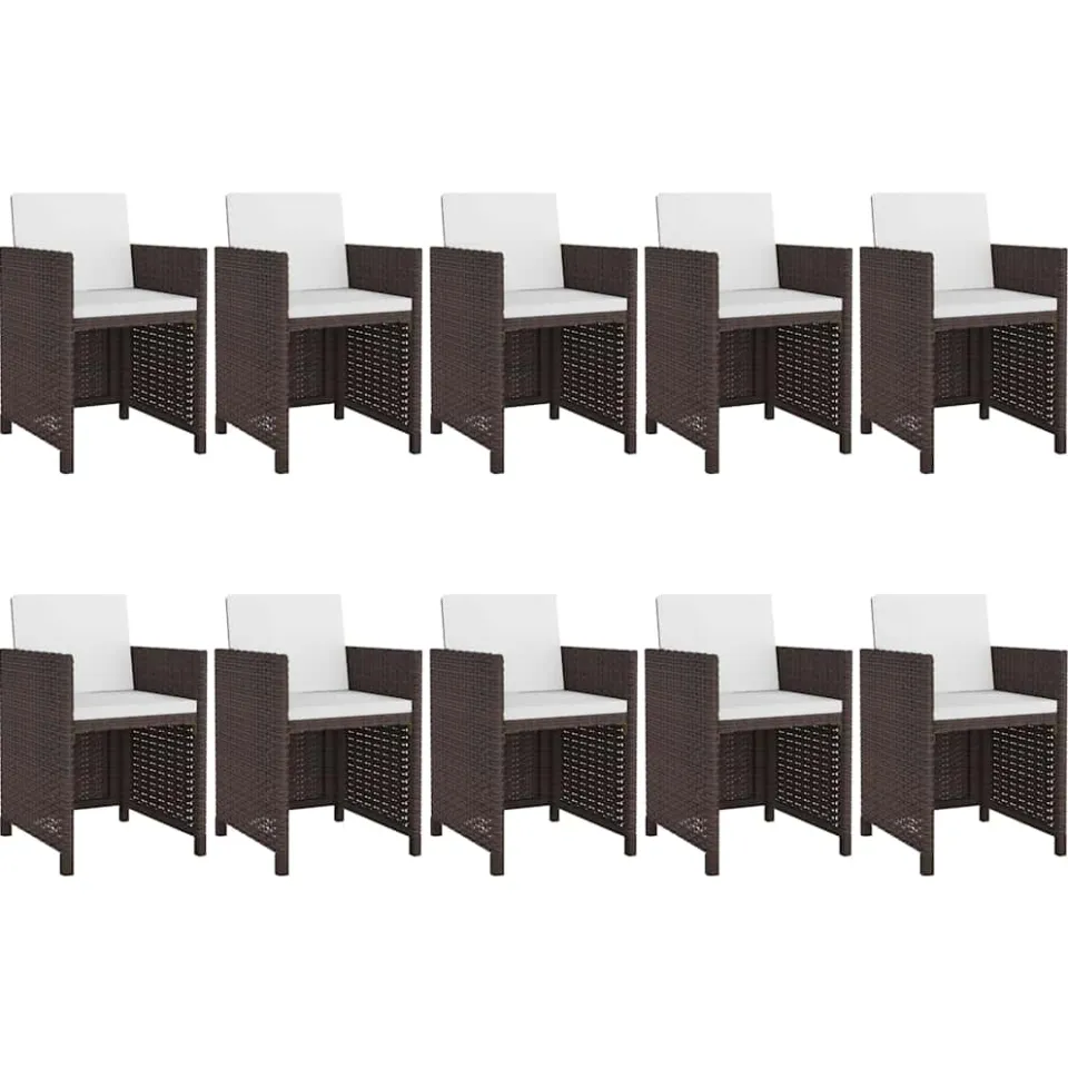 vidaXL 11-delige Tuinset met kussens poly rattan bruin