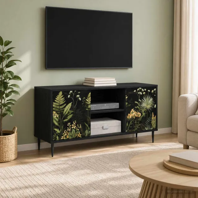 vidaXL Tv-meubel RHENEN 102 x 33 x 51 cm Zwart eiken Bewerkt hout, foto 2