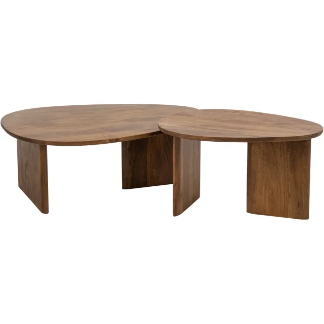 J-Line Salontafels - mangohout - naturel - set van 2