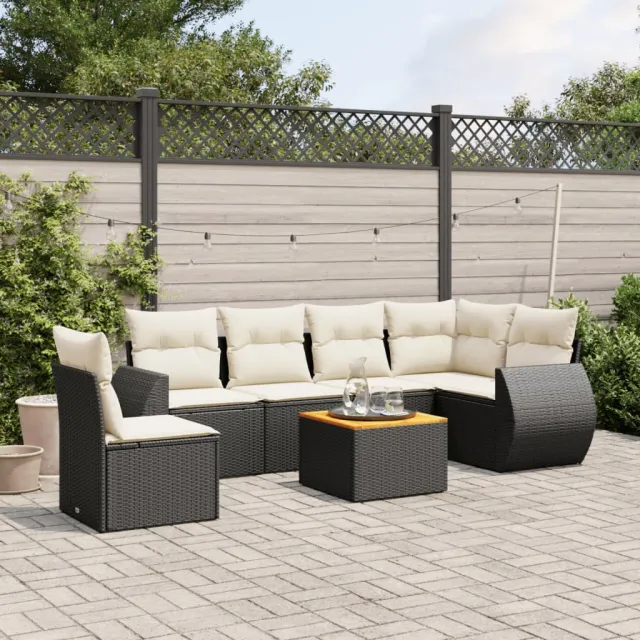 vidaXL 7-delige Loungeset met kussens poly rattan zwart, foto 2