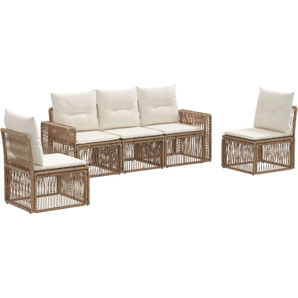 vidaXL Tuinbankenset 5 st Beige en Crème Wit poly rattan, foto 3