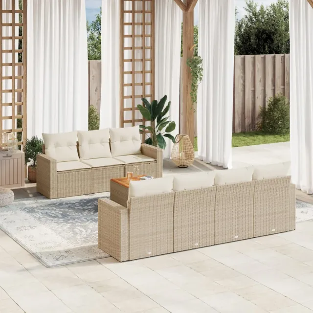 vidaXL 8-delige Loungeset met kussens poly rattan beige, foto 2