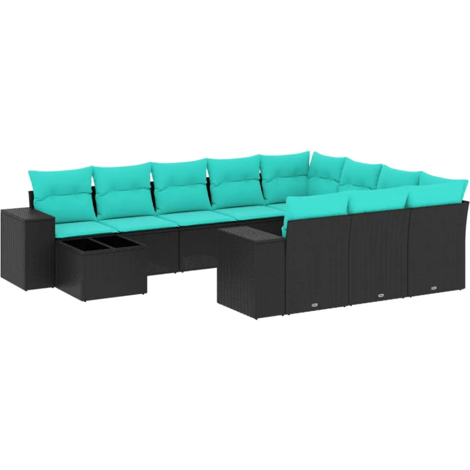 vidaXL 11-delige tuinbankset met kussens, zwart polyrotan, foto 3