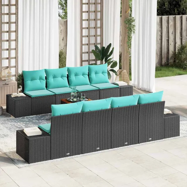 vidaXL Tuinbankenset 9 st Zwart poly rattan, foto 2