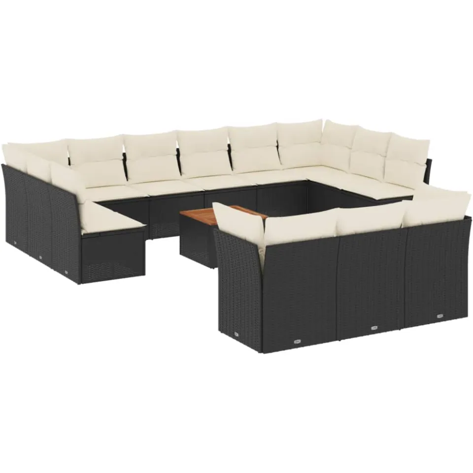 vidaXL 14-delige Loungeset met kussens poly rattan zwart