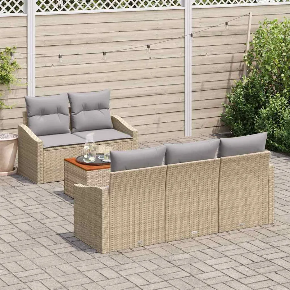 vidaXL Tuinbankenset 6 st Beige en Licht Grijs poly rattan, foto 3