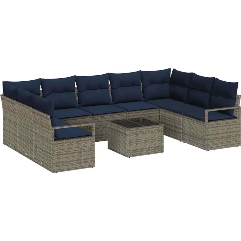 vidaXL Bankstel 10 st Grijs poly rattan