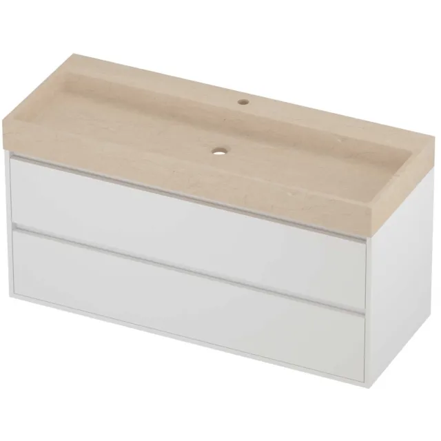 Proline Evoli Badmeubelset Hardsteen Loft 1 Kraangat Greeploos 120x46x62 cm Sand Stone Mat White Mat Wit