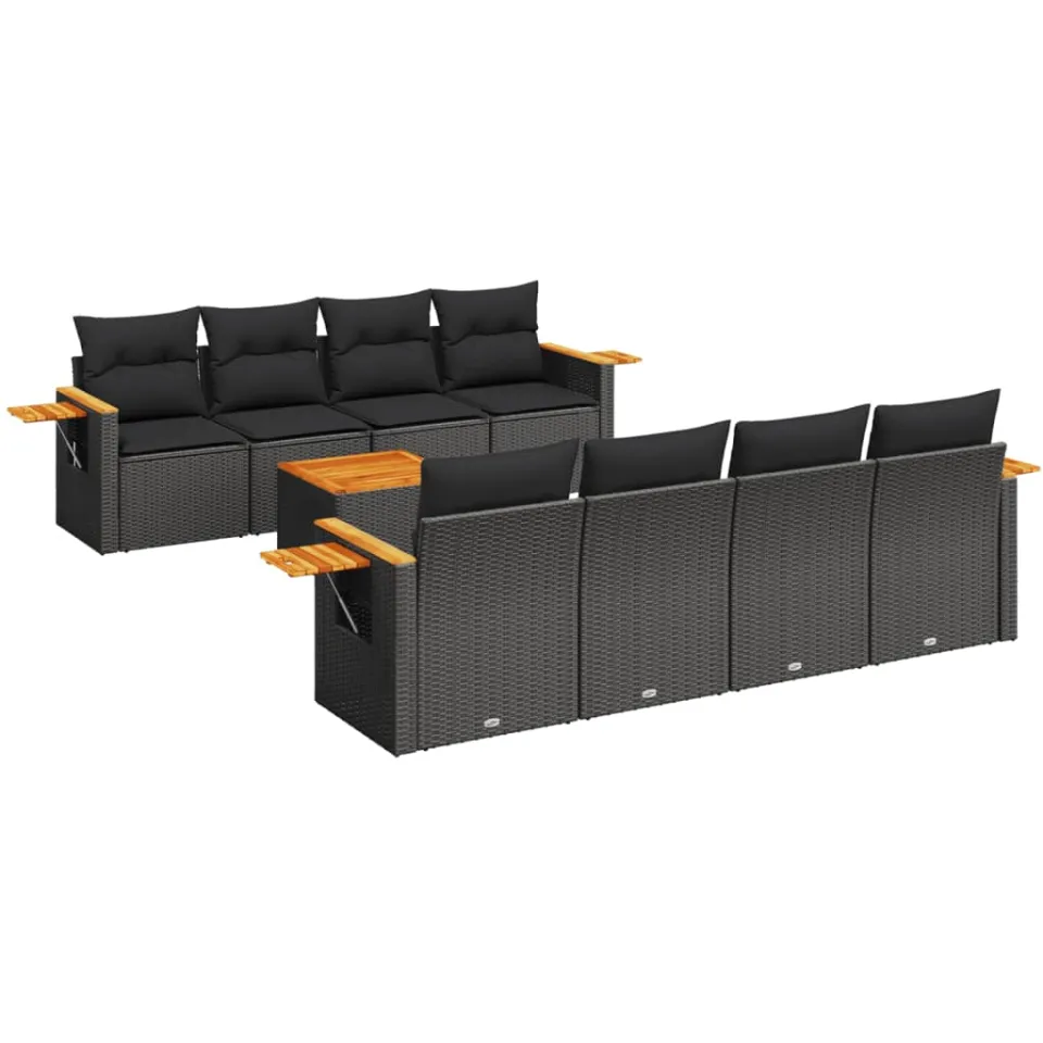 vidaXL 9-delige Loungeset met kussens poly rattan zwart, foto 3