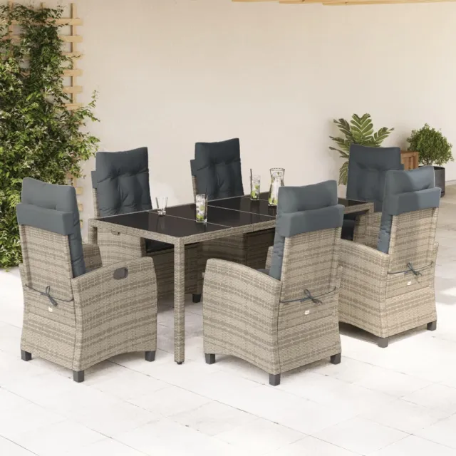 vidaXL 7-delige Tuinset met kussens poly rattan grijs, foto 2