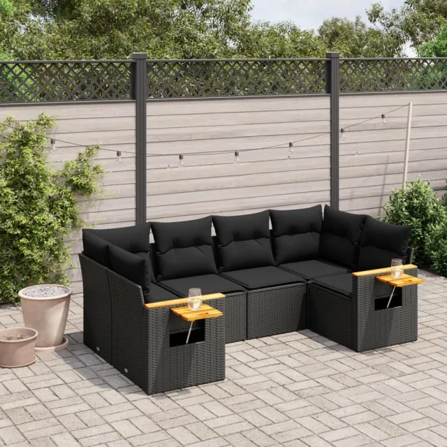 vidaXL 6-delige Loungeset met kussens poly rattan zwart, foto 2