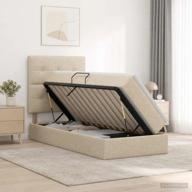 vidaXL Opslag bed met matras met opslag Crèmekleurig 100 x 200 cm Stof