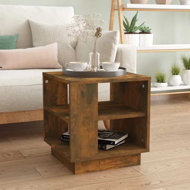 vidaXL Salontafel 40x40x43 cm bewerkt hout gerookt eikenkleurig, foto 2