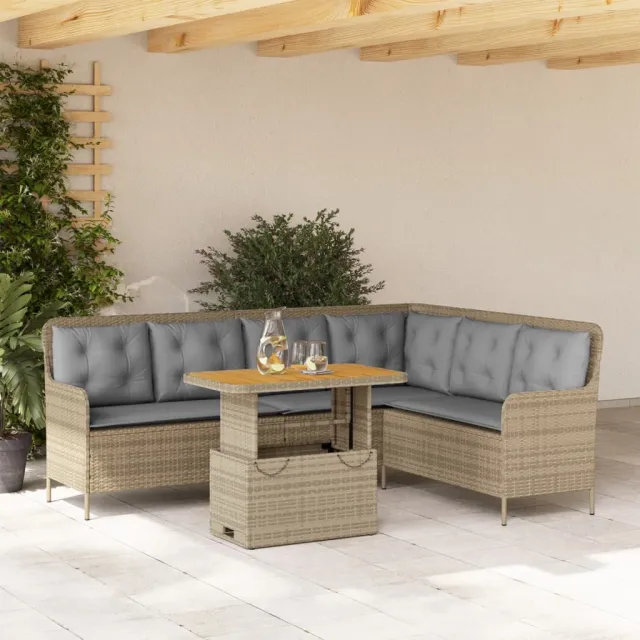 vidaXL 2-delige Loungeset met kussens poly rattan beige, foto 2
