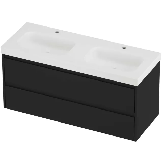 Proline Haga Badmeubelset Polystone Mezza 2 Gaten 120x46x58 cm Mat White Mat Zwart