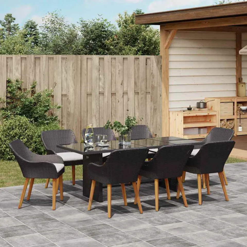 vidaXL Tuin eettafelset 9 st Zwart poly rattan, foto 3