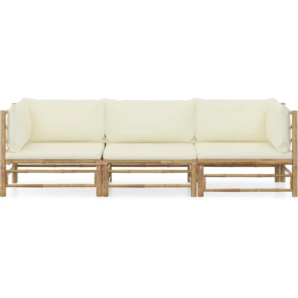 vidaXL 3-delige Loungeset met crèmewitte kussens bamboe