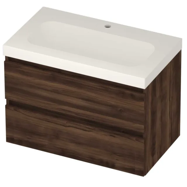 Basic-Line Moby 46 Badmeubelset Polystone 1 Kraangat Greeploos 80x46x58 cm Barista Oak Mat Wit