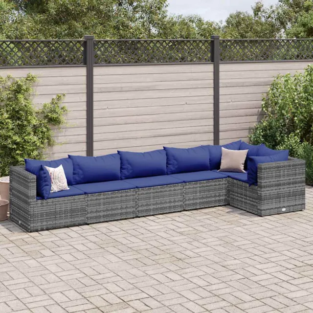vidaXL 6-delige Loungeset met kussens poly rattan grijs, foto 2