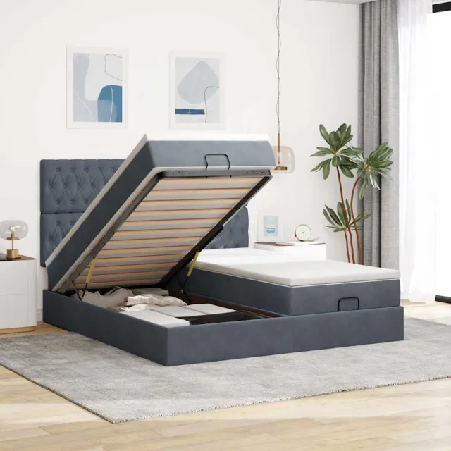 vidaXL Ottoman bed met matrassen 180x200cm fluweel donkergrijs grijs