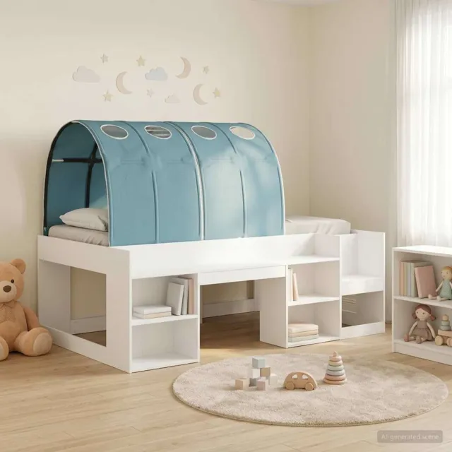 vidaXL Bedframe met tunnel 3 st Wit en Lichtblauw Bewerkt hout