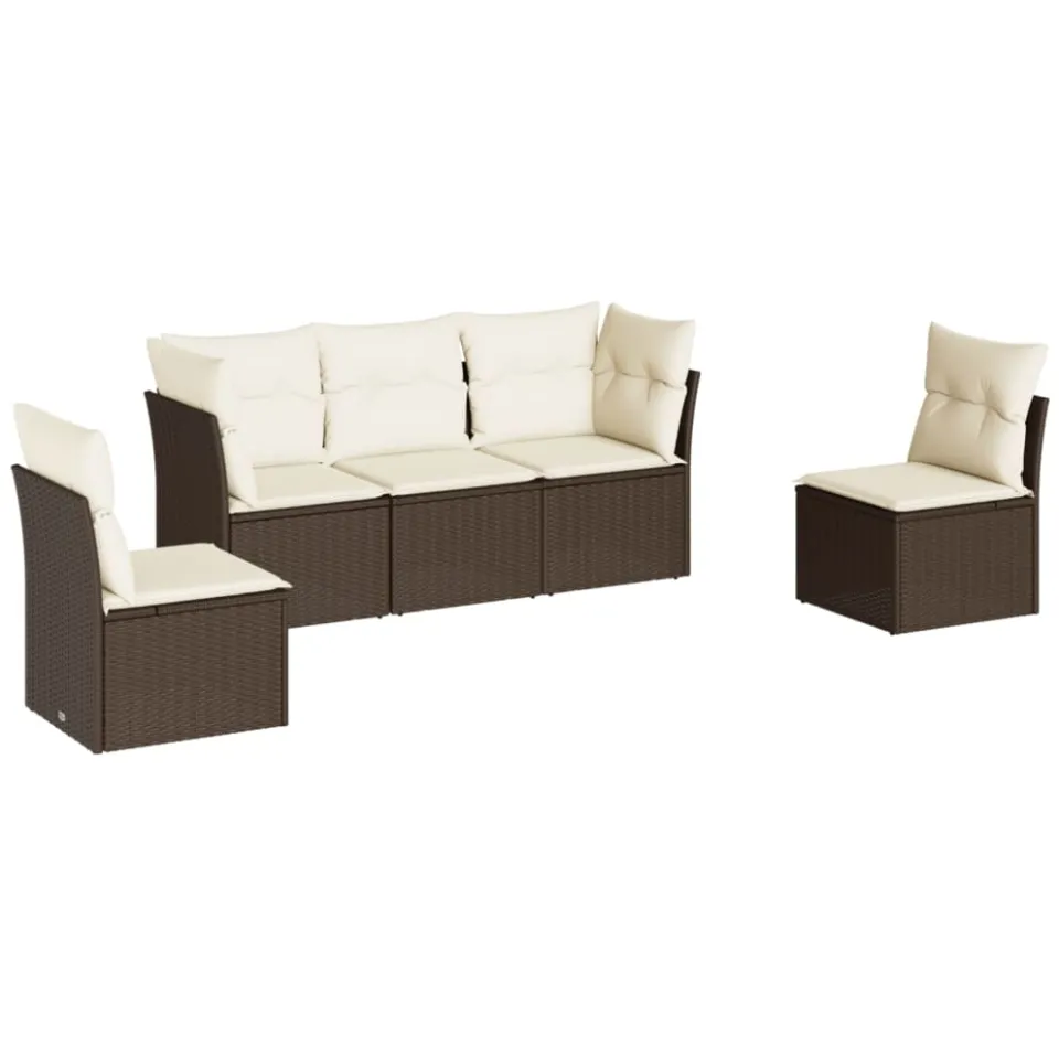 vidaXL 5-delige Loungeset met kussens poly rattan bruin